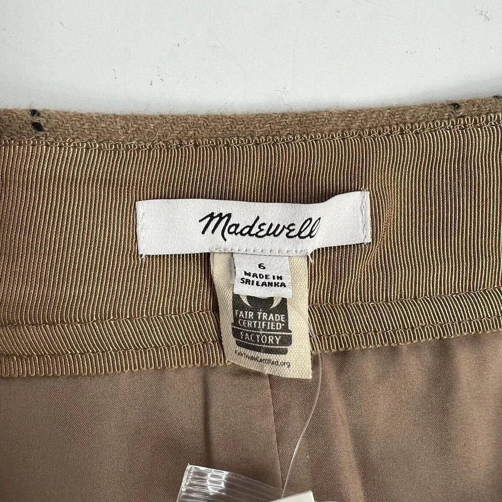 Madewell Zip Front Windowpane Mini Skirt Size 6 NWT Camel Brown Wool
